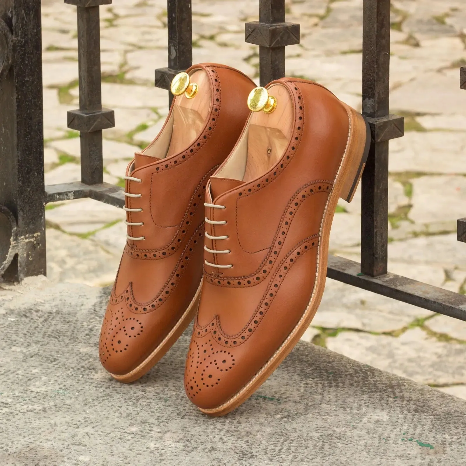 DapperFam Aeron in Cognac Men's Italian Leather Full Brogue