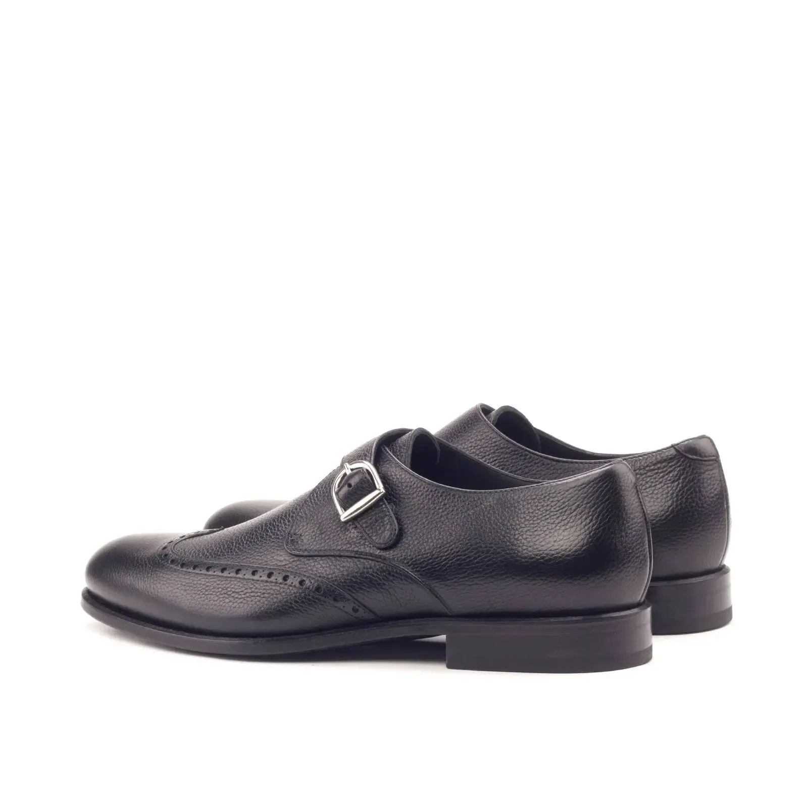 DapperFam Brenno in Black Men's Italian Full Grain Leather Single Monk