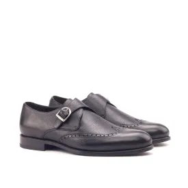 DapperFam Brenno in Black Men's Italian Full Grain Leather Single Monk