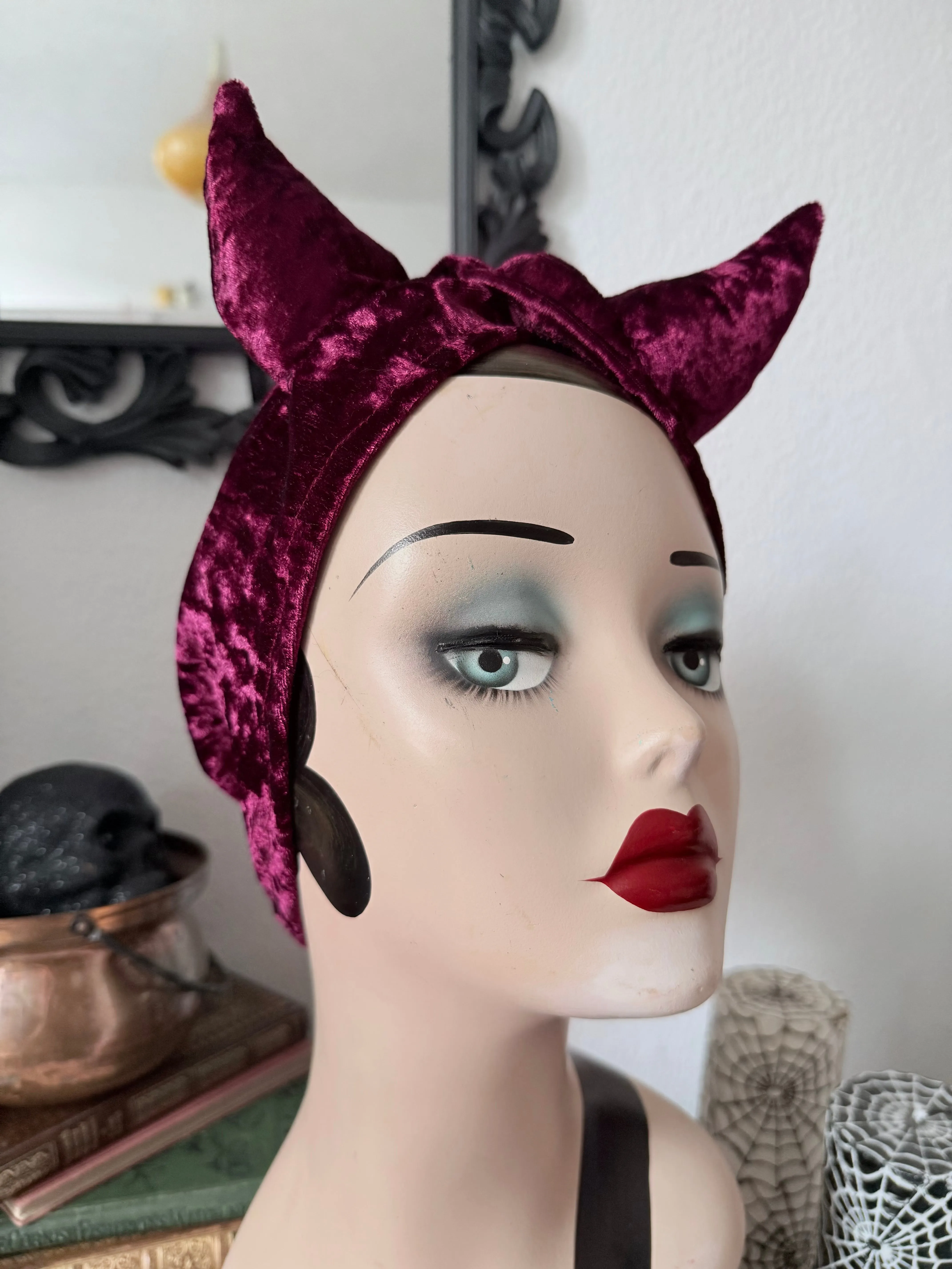 Devil Turban in Magenta Crushed Velvet