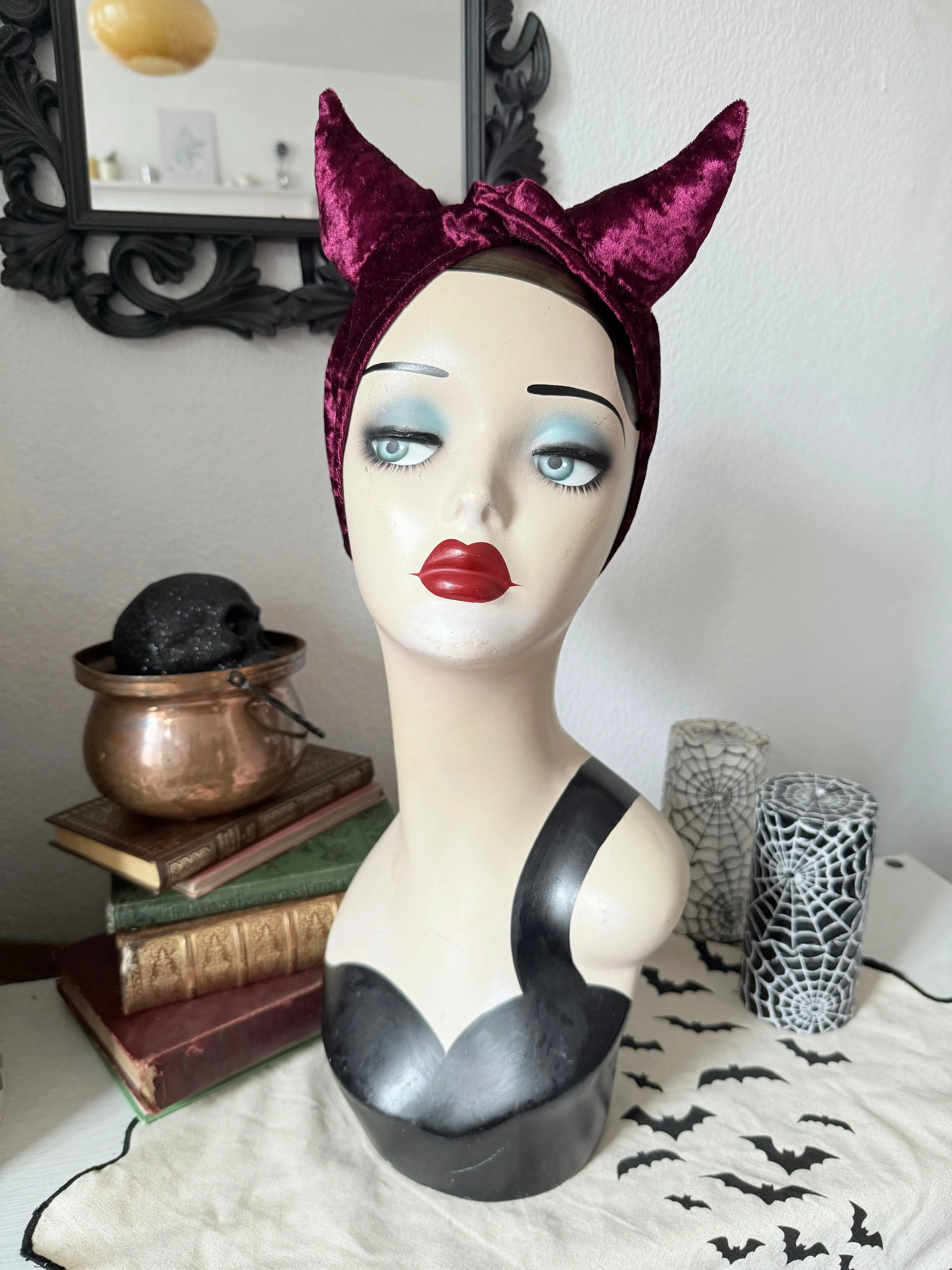 Devil Turban in Magenta Crushed Velvet