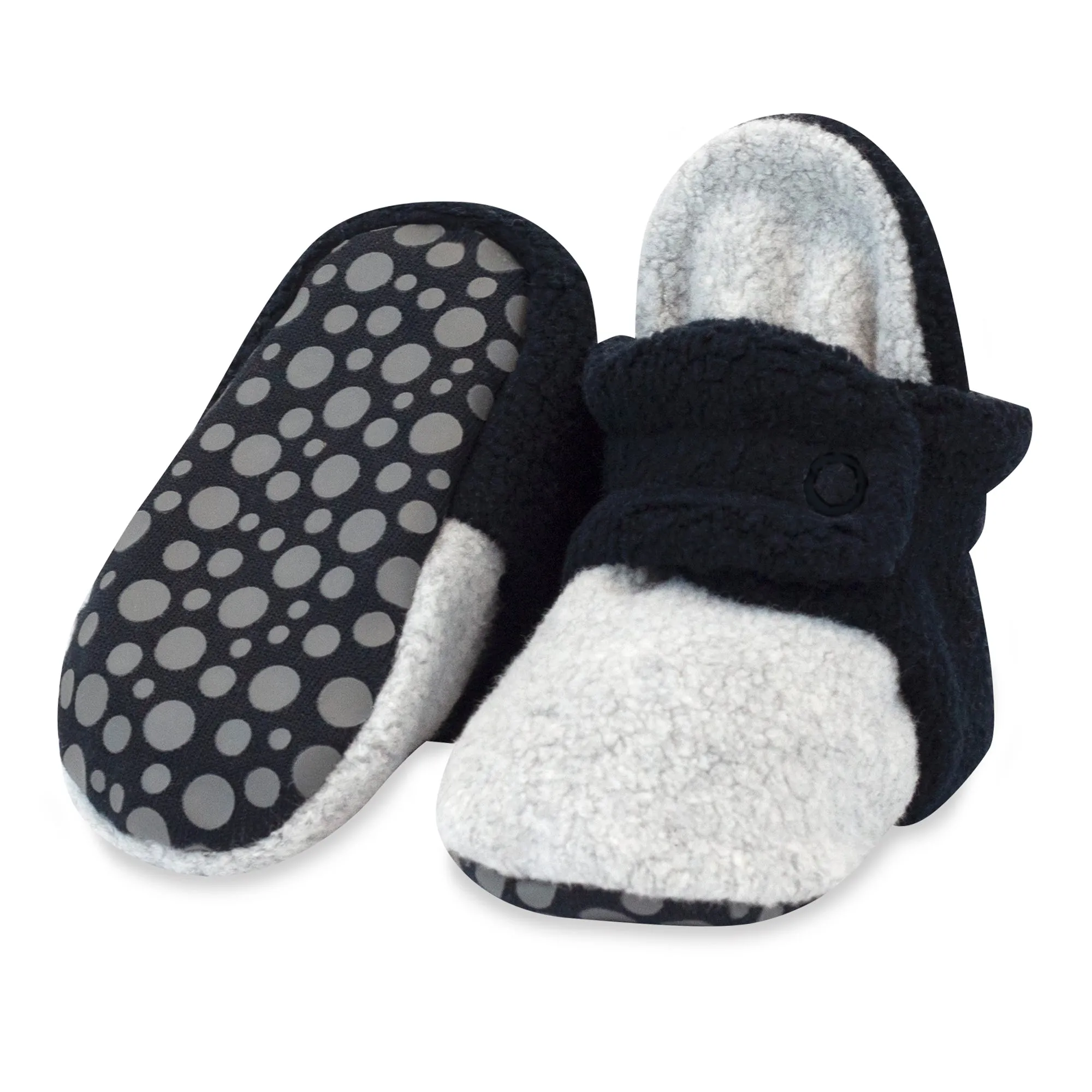 Double Cozie Fleece Gripper Baby Bootie - Black/Heather Gray