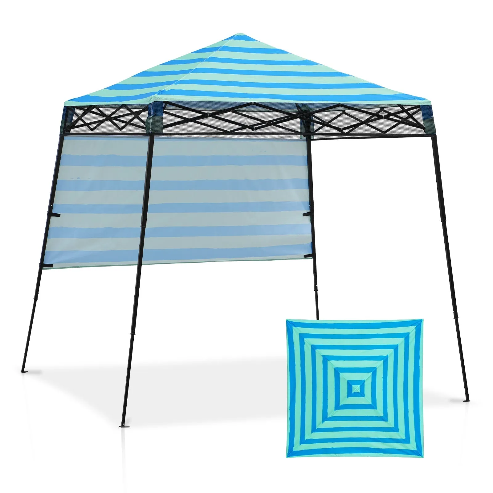 Eagle Peak SHADE GRAPHiX Day 8x8 Tripper Pop Up Canopy Tent with Digital Printed Green Blue Stripe Top