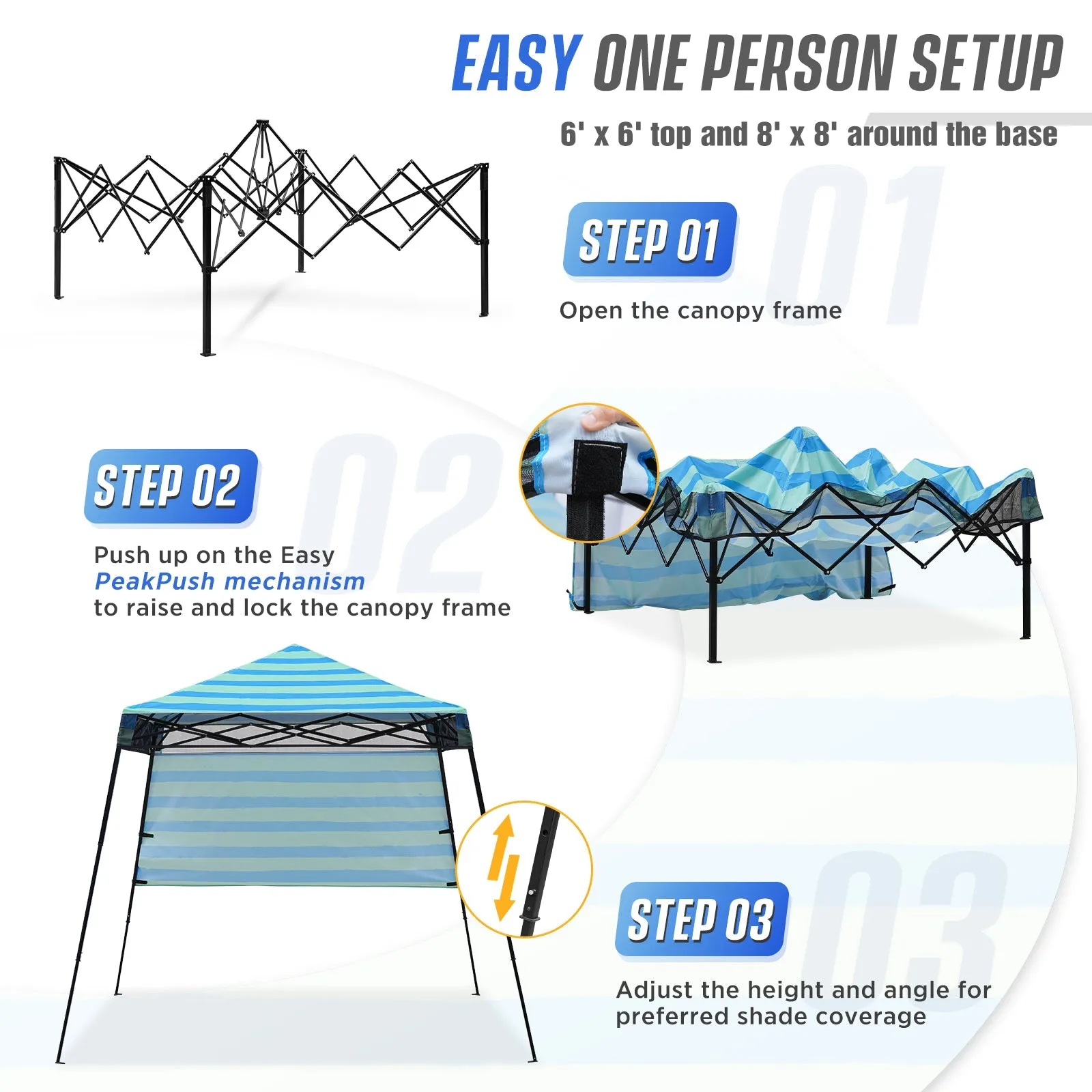 Eagle Peak SHADE GRAPHiX Day 8x8 Tripper Pop Up Canopy Tent with Digital Printed Green Blue Stripe Top