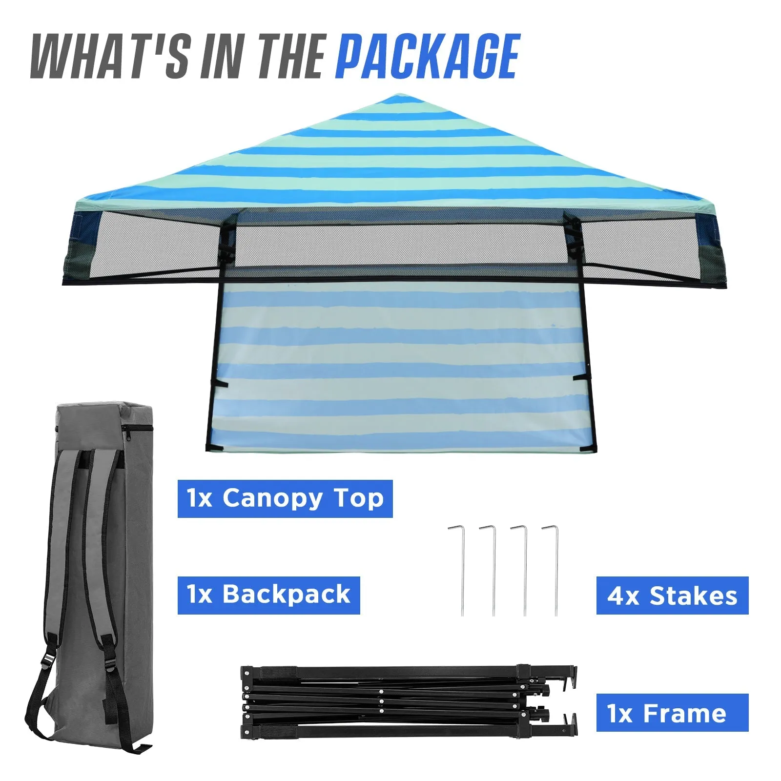 Eagle Peak SHADE GRAPHiX Day 8x8 Tripper Pop Up Canopy Tent with Digital Printed Green Blue Stripe Top