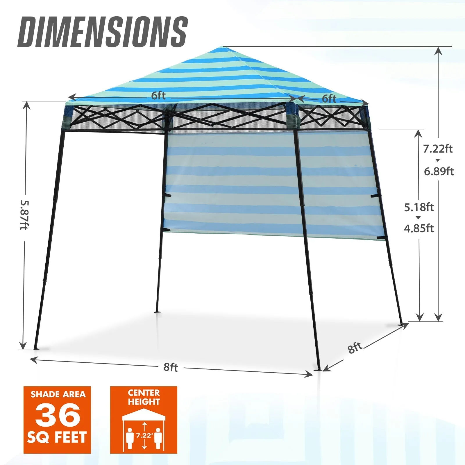 Eagle Peak SHADE GRAPHiX Day 8x8 Tripper Pop Up Canopy Tent with Digital Printed Green Blue Stripe Top