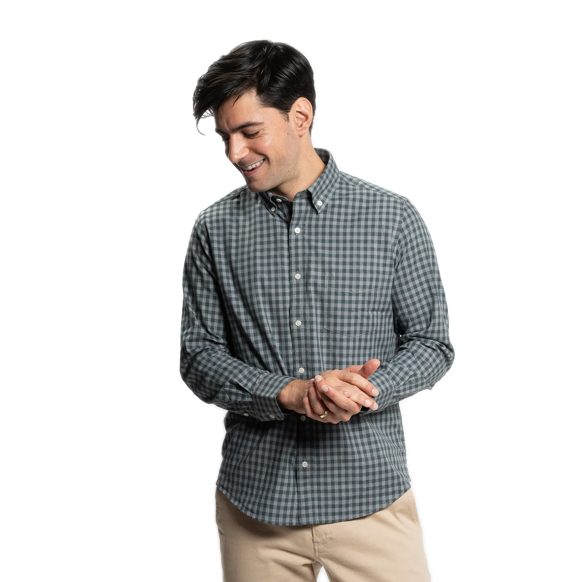 Everyday Stretch Oxford Standard Fit -  Olive Grey Gingham