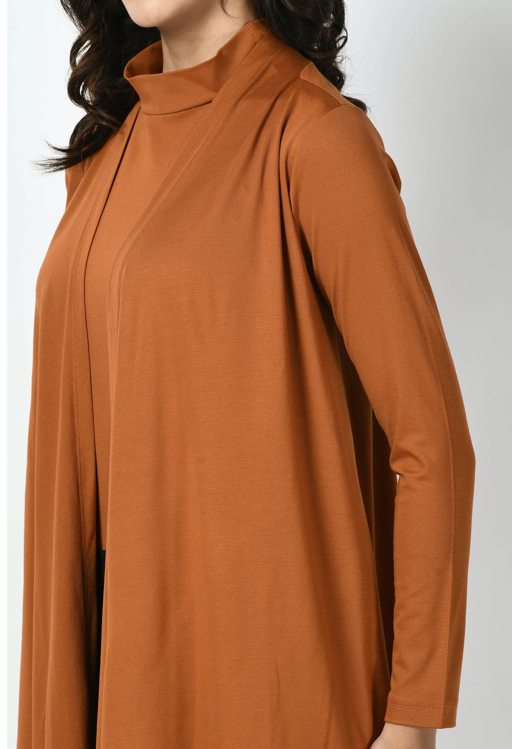 Exude Winsome High-neck T-shirt with Shrug (Tan Brown)