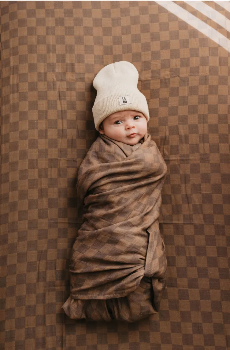 Faded Brown Checkerboard  | Muslin Swaddle