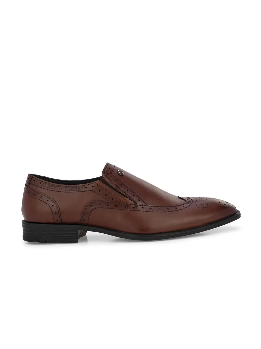 Genuine Leather Brogue Slip On Shoes