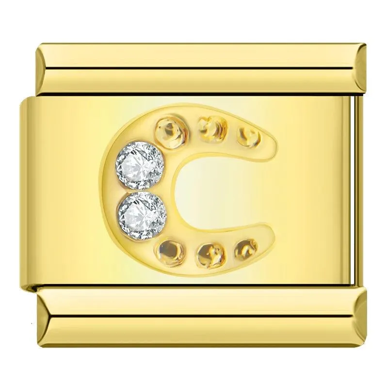 Gold Horseshoe with White Stones