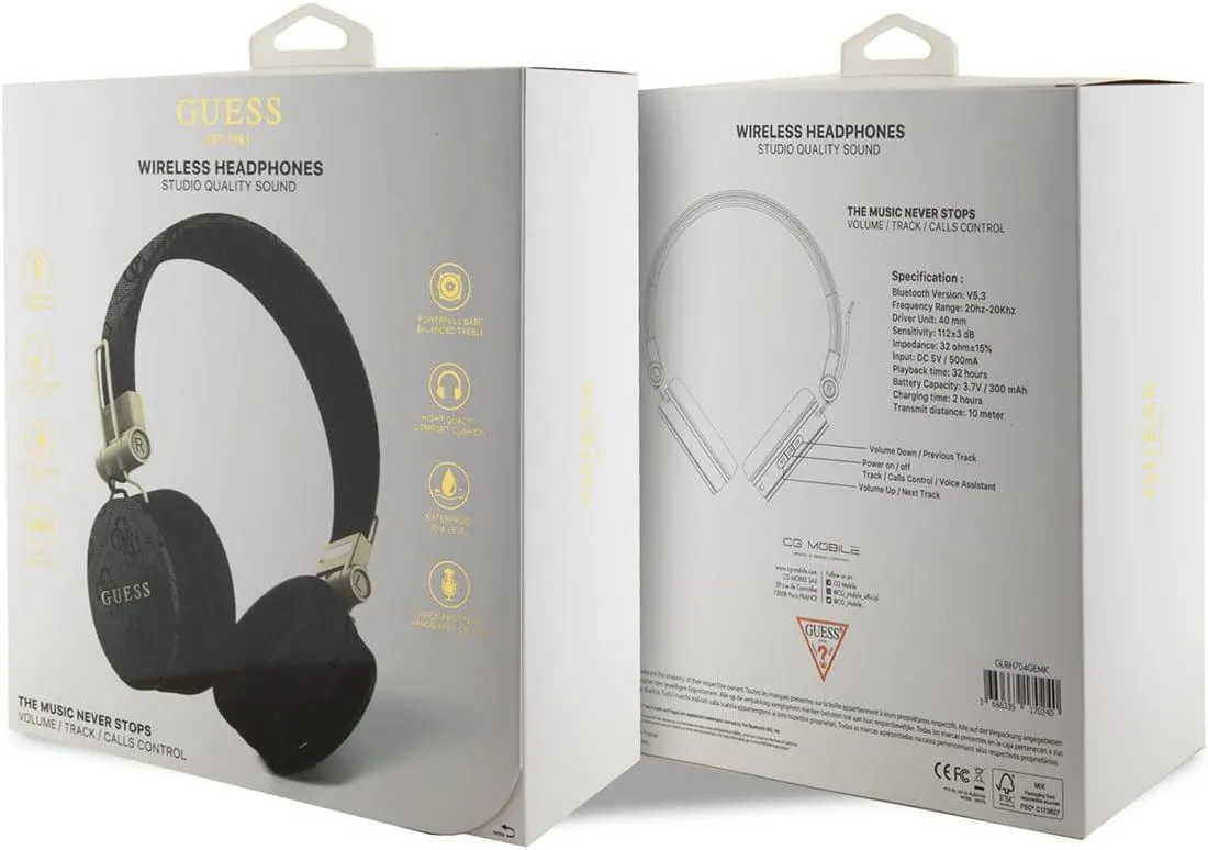 Guess Wireless Headphones 4G PU Leather with Metal Logo Black - GUBH704GEMK