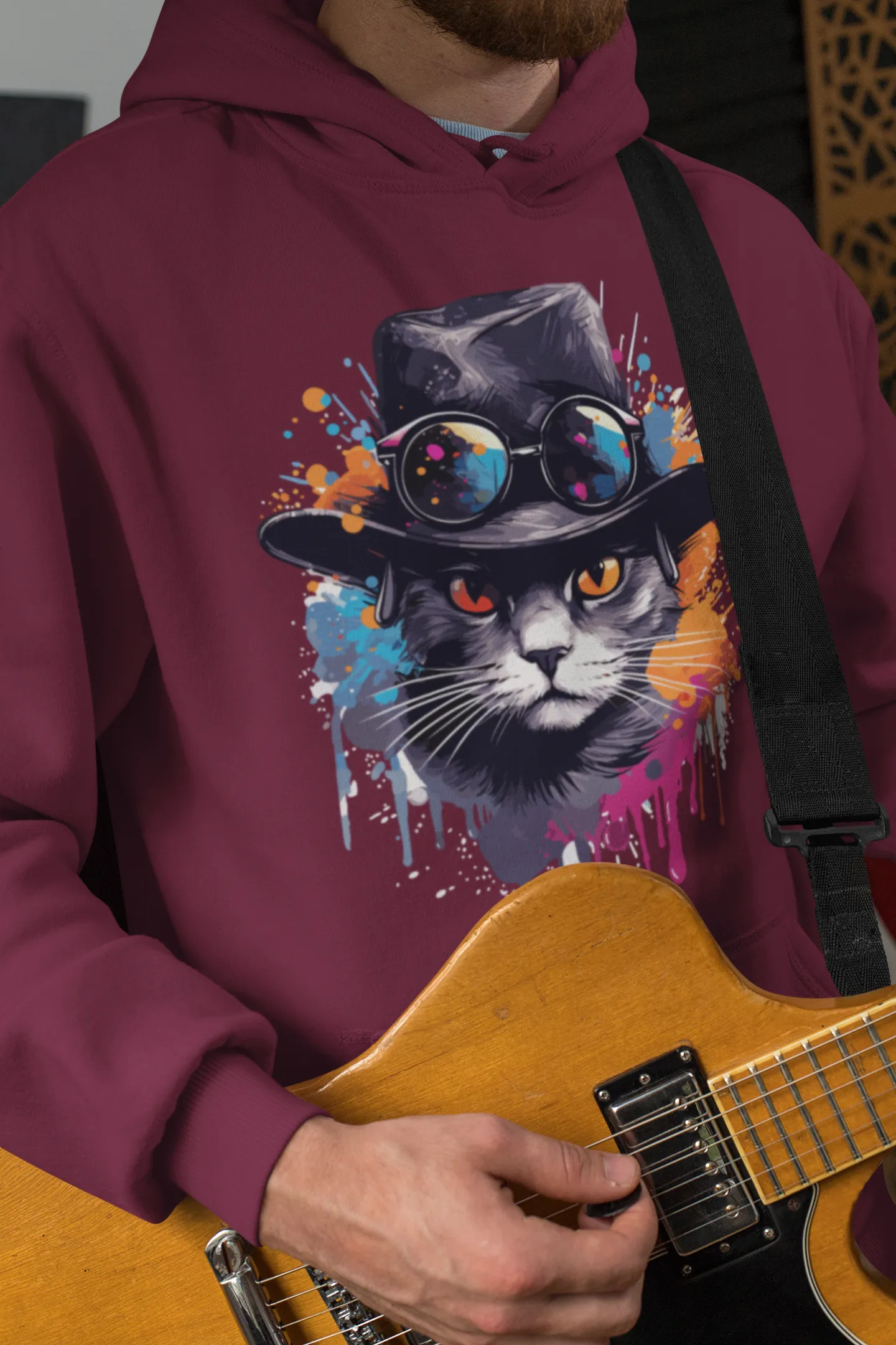 Herren Hoodie mit Katzenmotiv "Splash Cat"