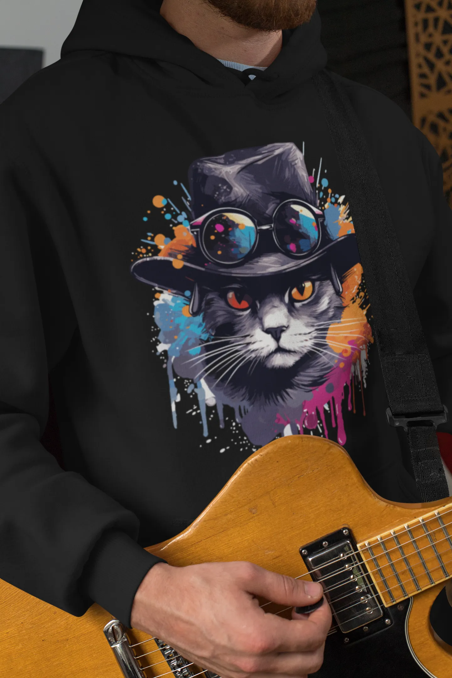 Herren Hoodie mit Katzenmotiv "Splash Cat"