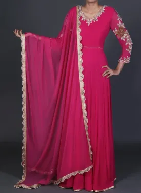 Hot Pink Embroidered Anarkali