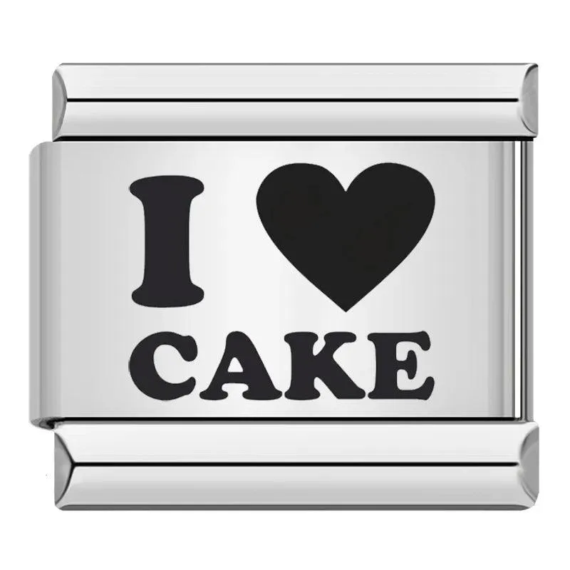 I Love Cake, in Black, on Silver