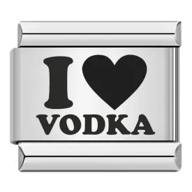 I Love Vodka, in Black, on Silver