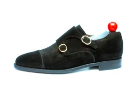 Kent - MTO - Black Suede - TMG Last - Single Leather Sole - Round Gold Buckles