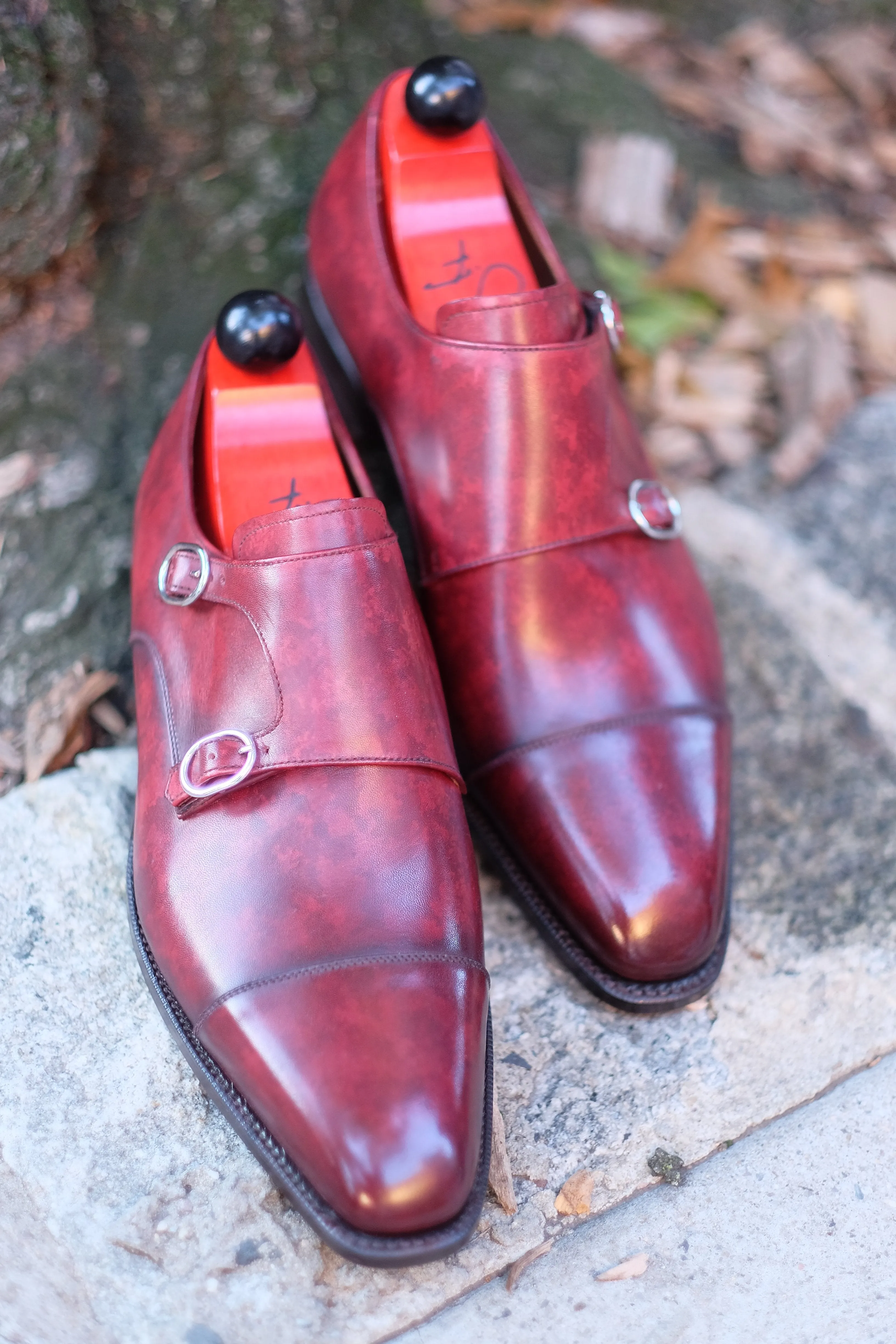 Kent - MTO - Burgundy Marble Patina - LPB Last - Single Leather Sole