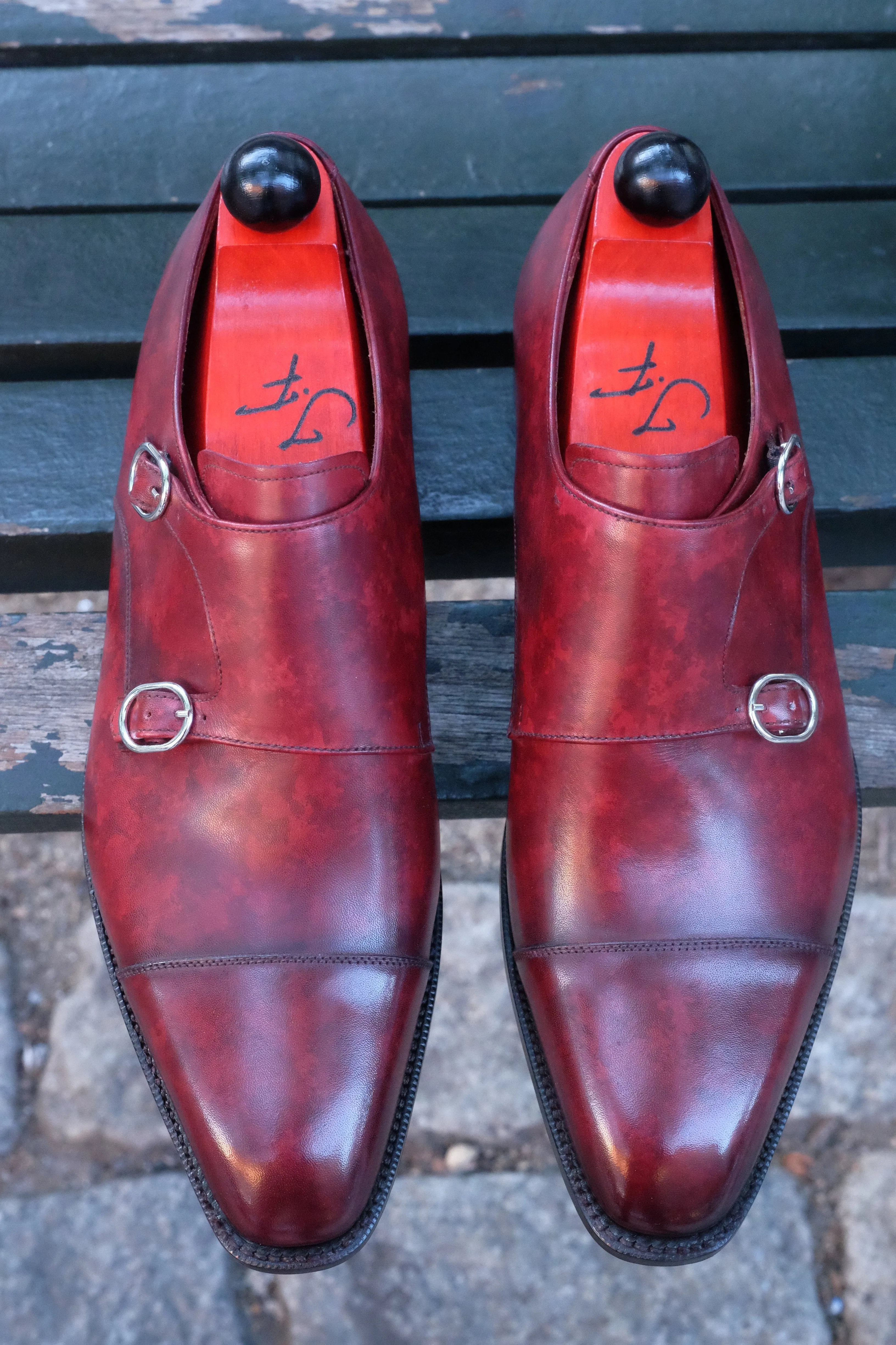 Kent - MTO - Burgundy Marble Patina - LPB Last - Single Leather Sole