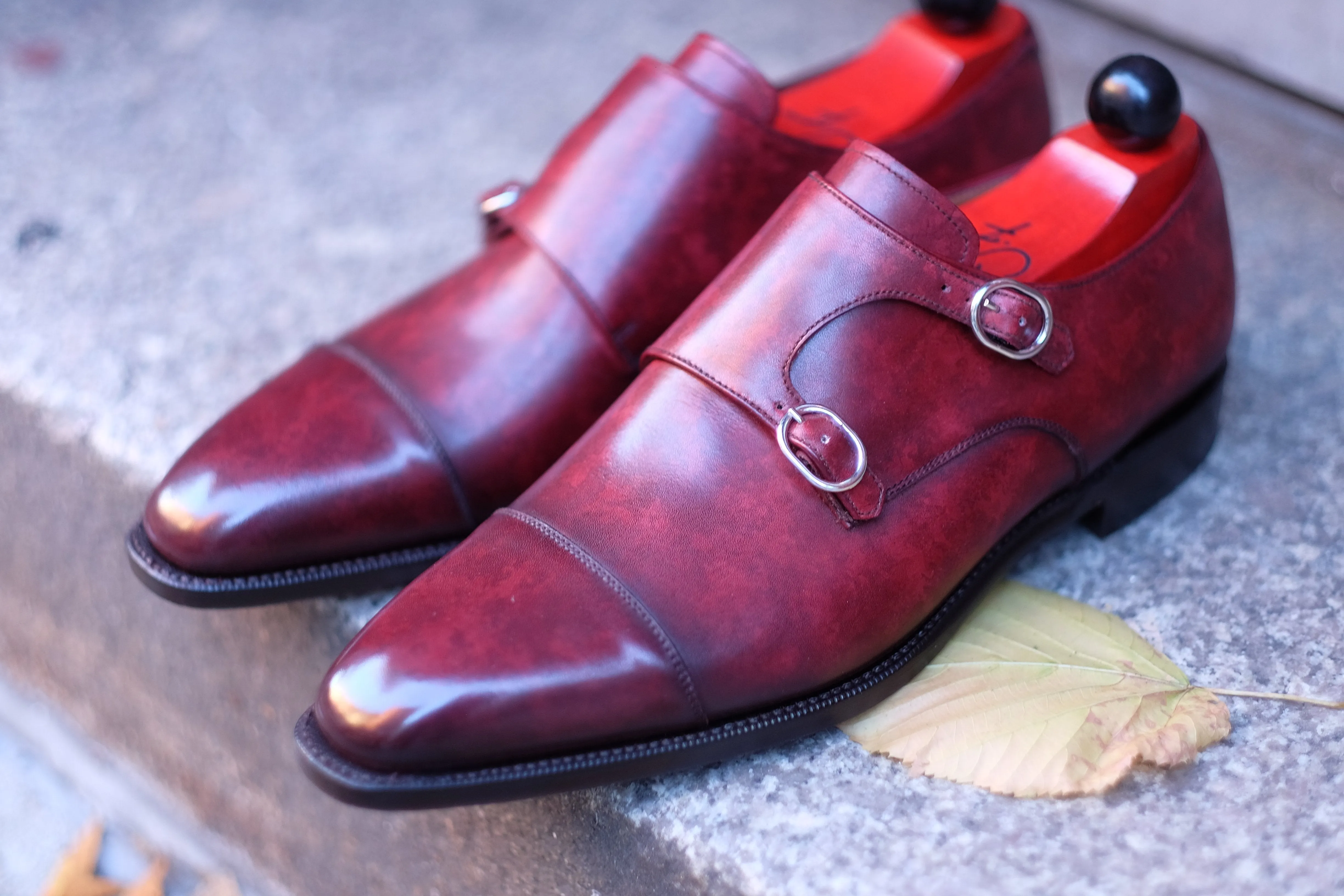 Kent - MTO - Burgundy Marble Patina - LPB Last - Single Leather Sole