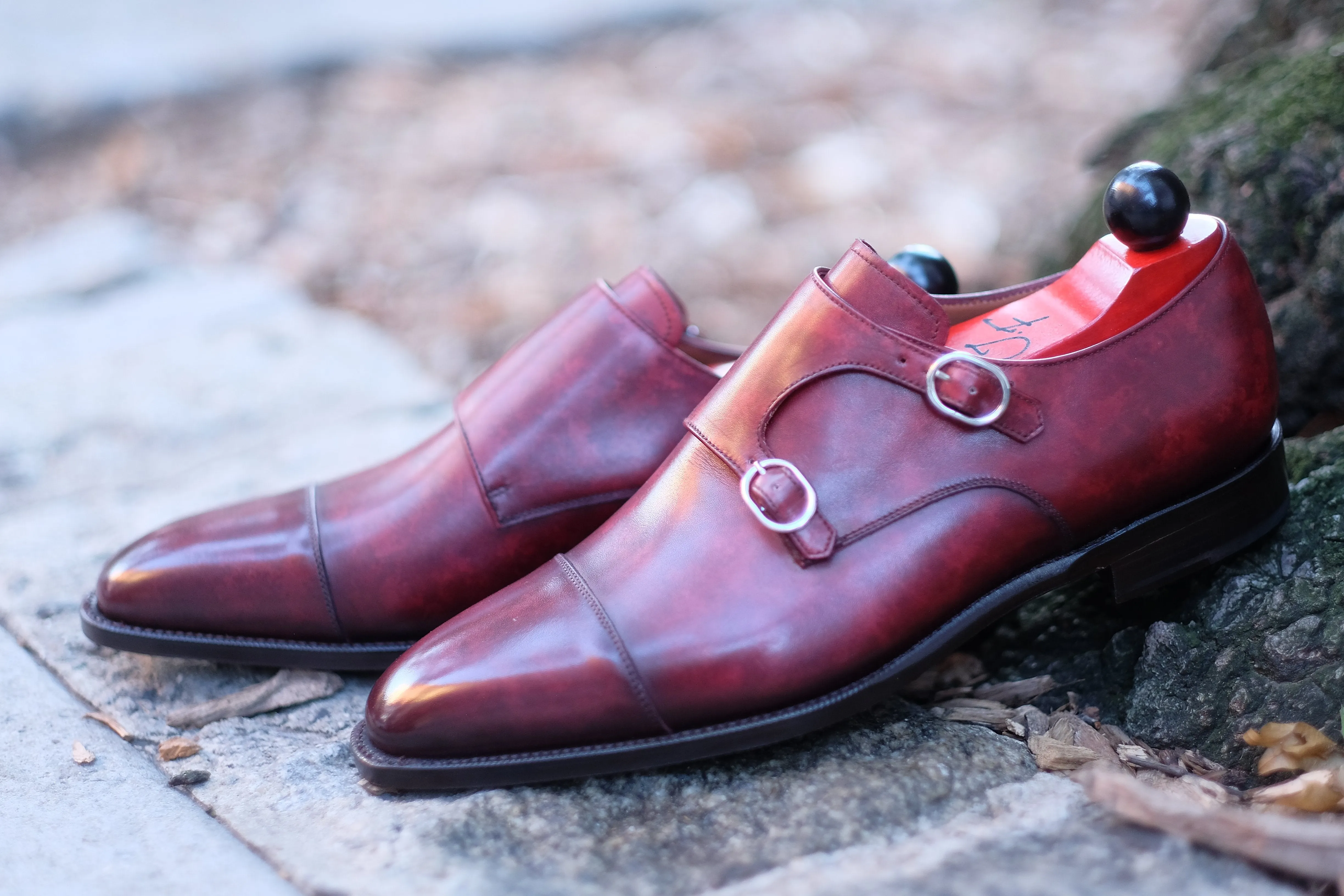 Kent - MTO - Burgundy Marble Patina - LPB Last - Single Leather Sole