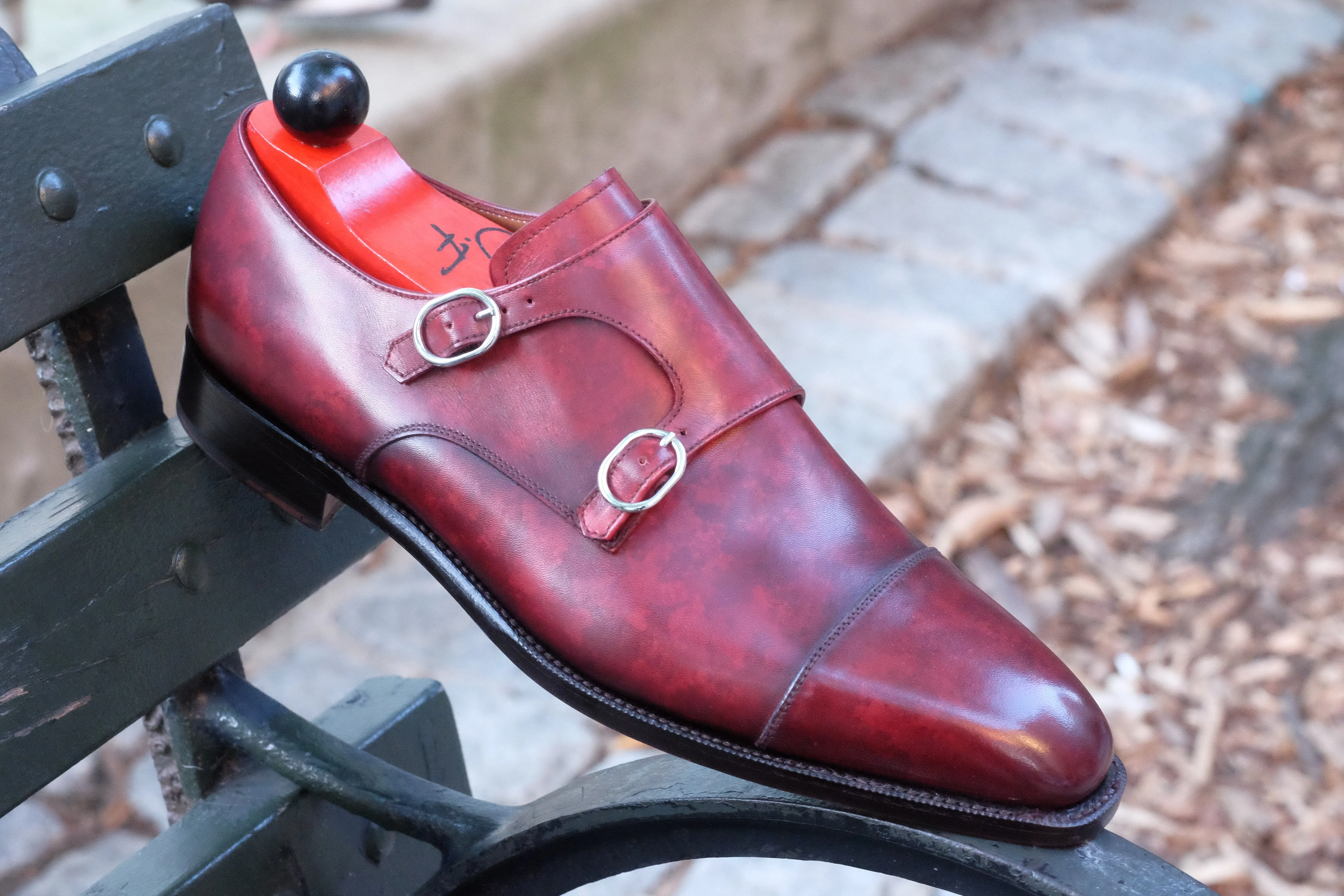 Kent - MTO - Burgundy Marble Patina - LPB Last - Single Leather Sole