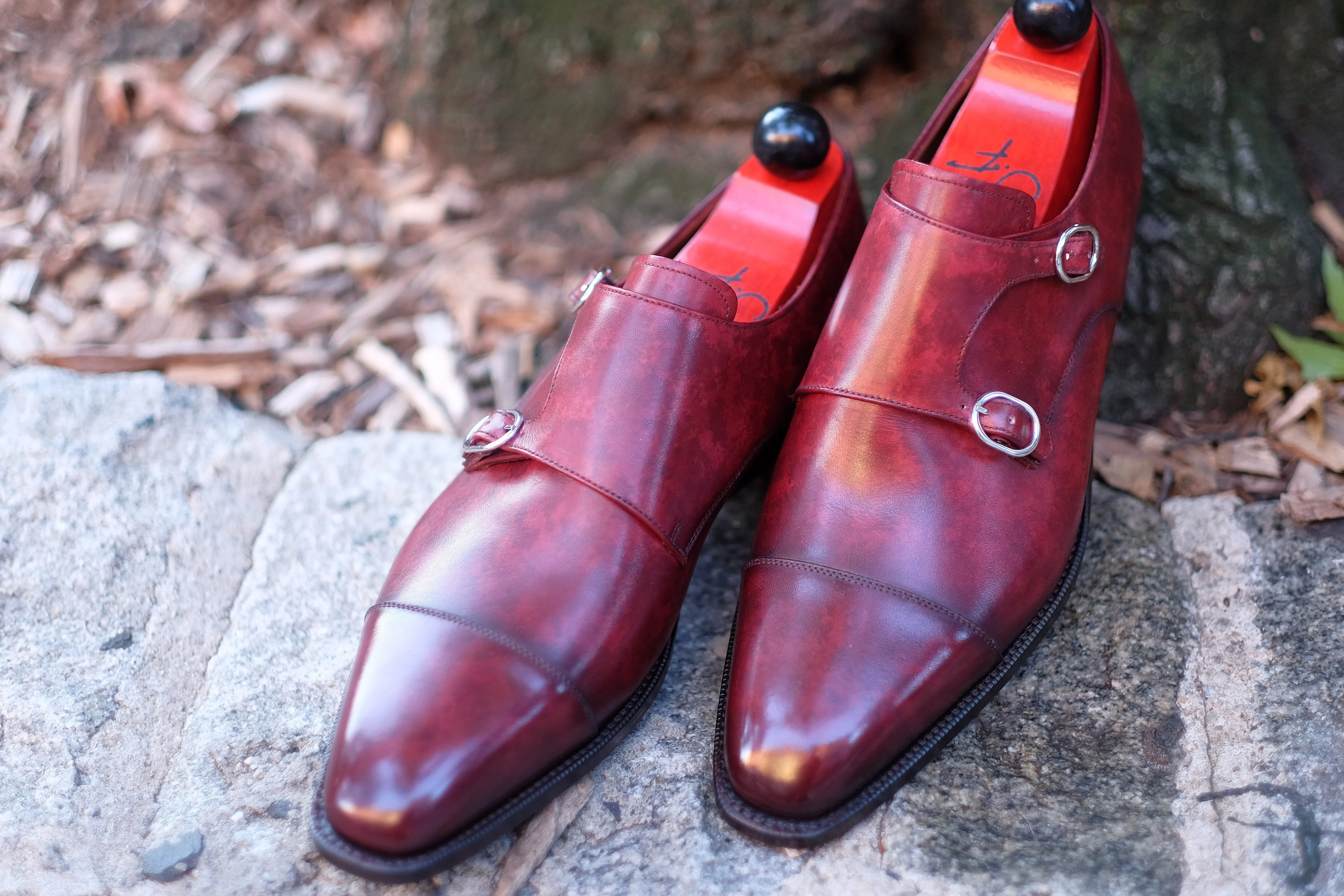 Kent - MTO - Burgundy Marble Patina - LPB Last - Single Leather Sole