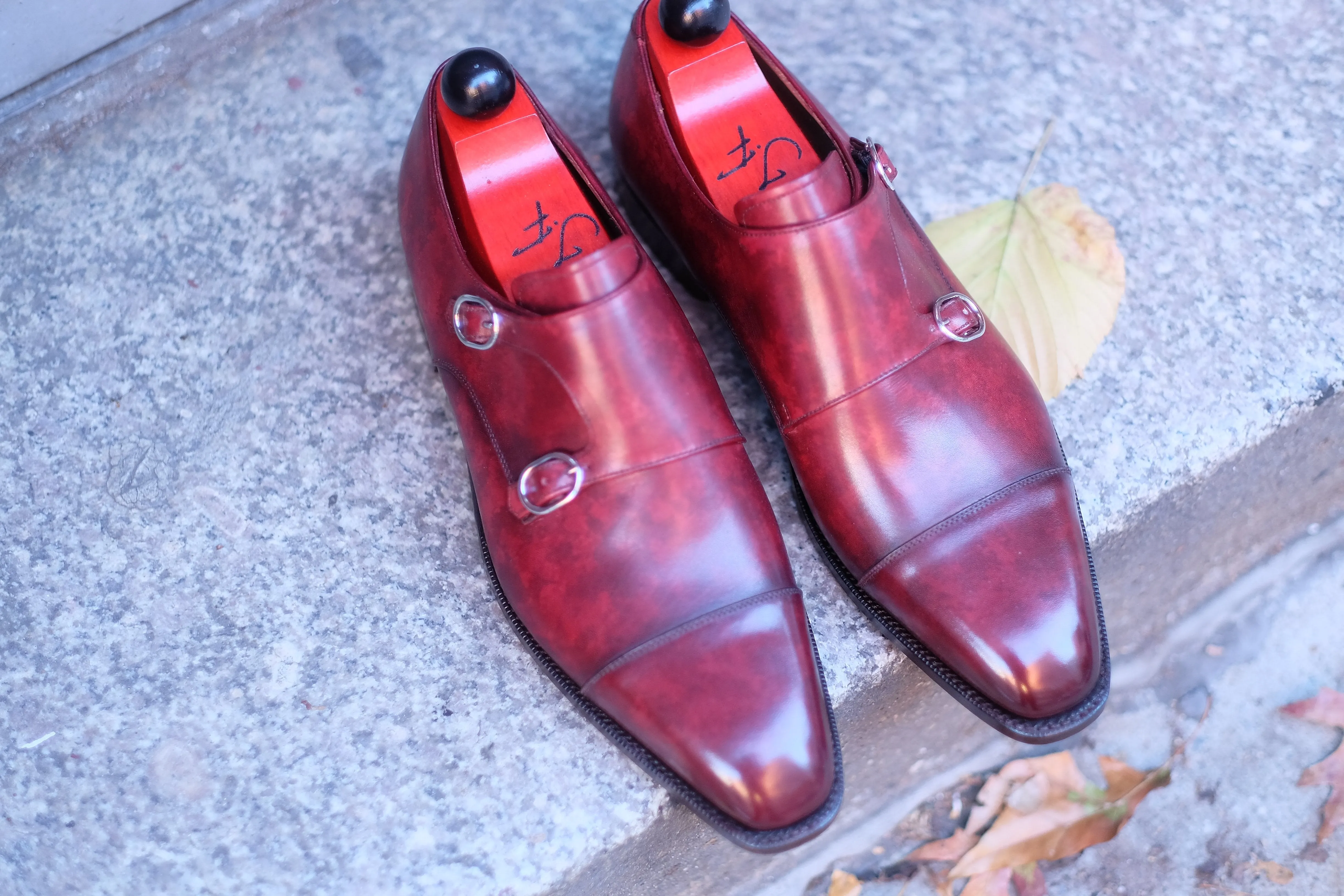 Kent - MTO - Burgundy Marble Patina - LPB Last - Single Leather Sole