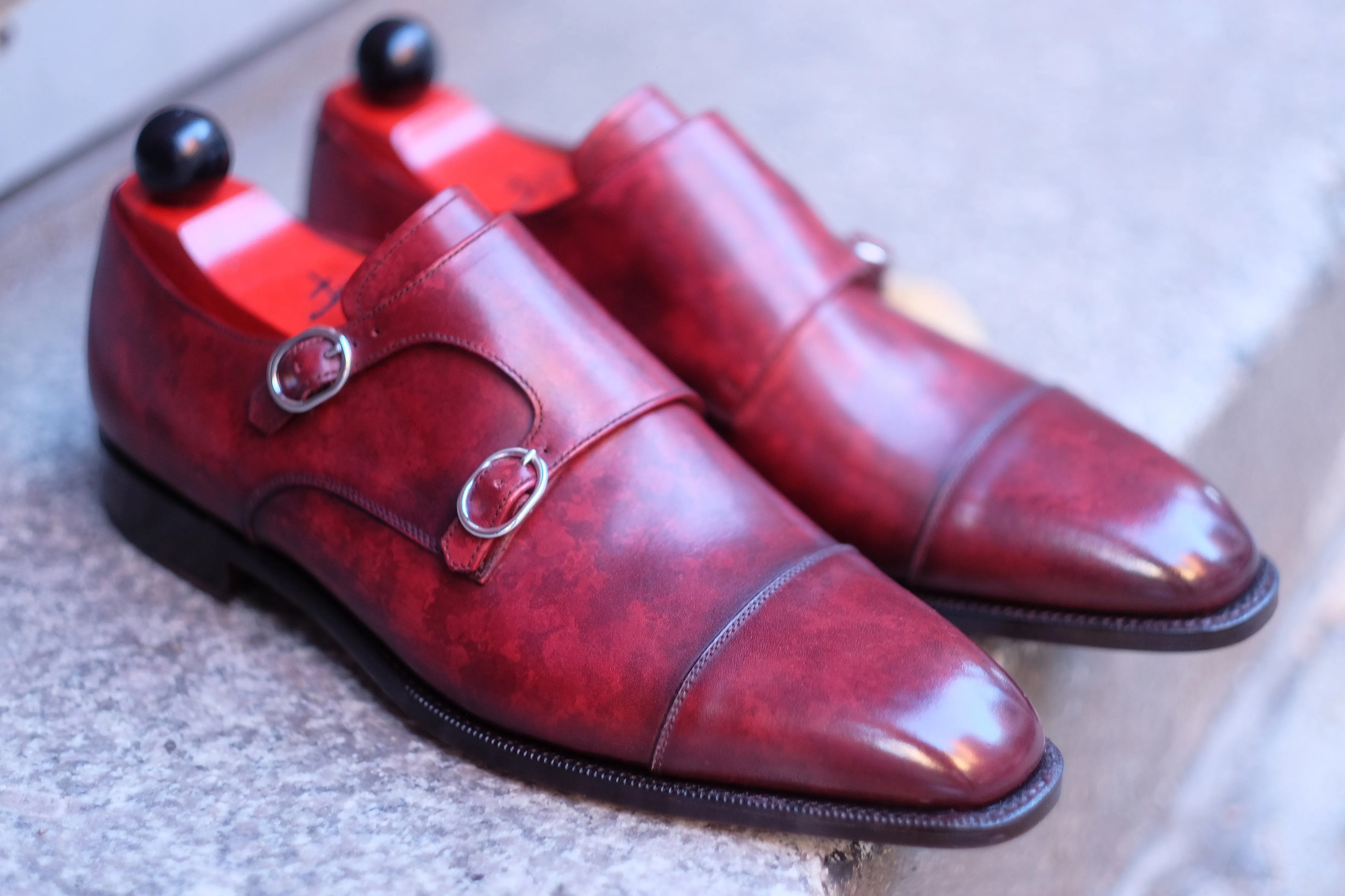 Kent - MTO - Burgundy Marble Patina - LPB Last - Single Leather Sole