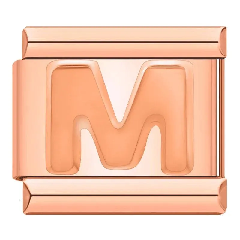 Letter M in Rose Gold, on Rose Gold