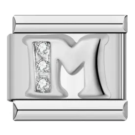 Letter M with Stones, on Silver