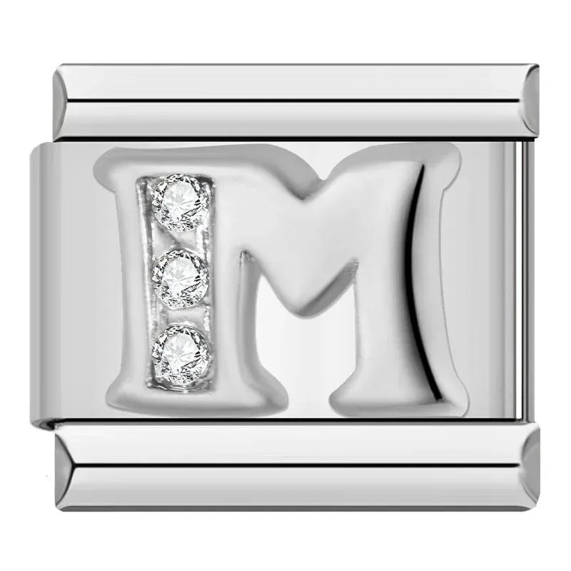 Letter M with Stones, on Silver