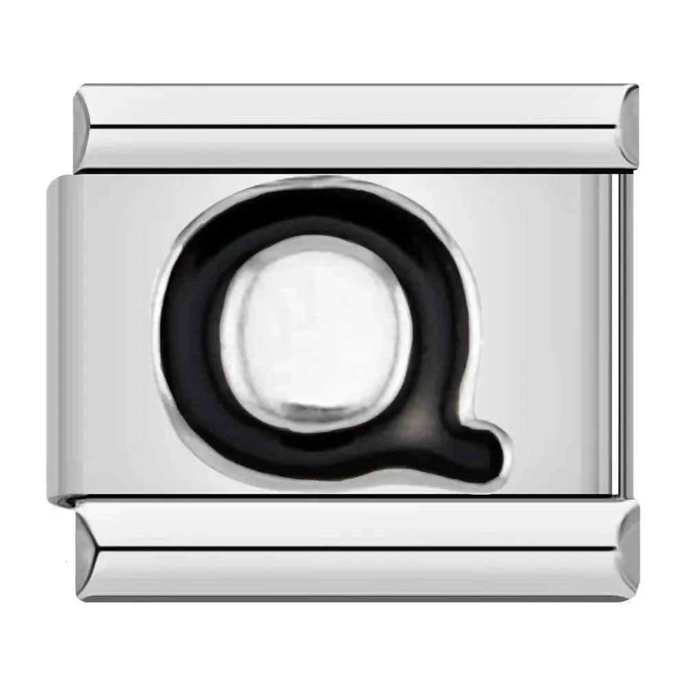 Letter Q in Black, on Silver