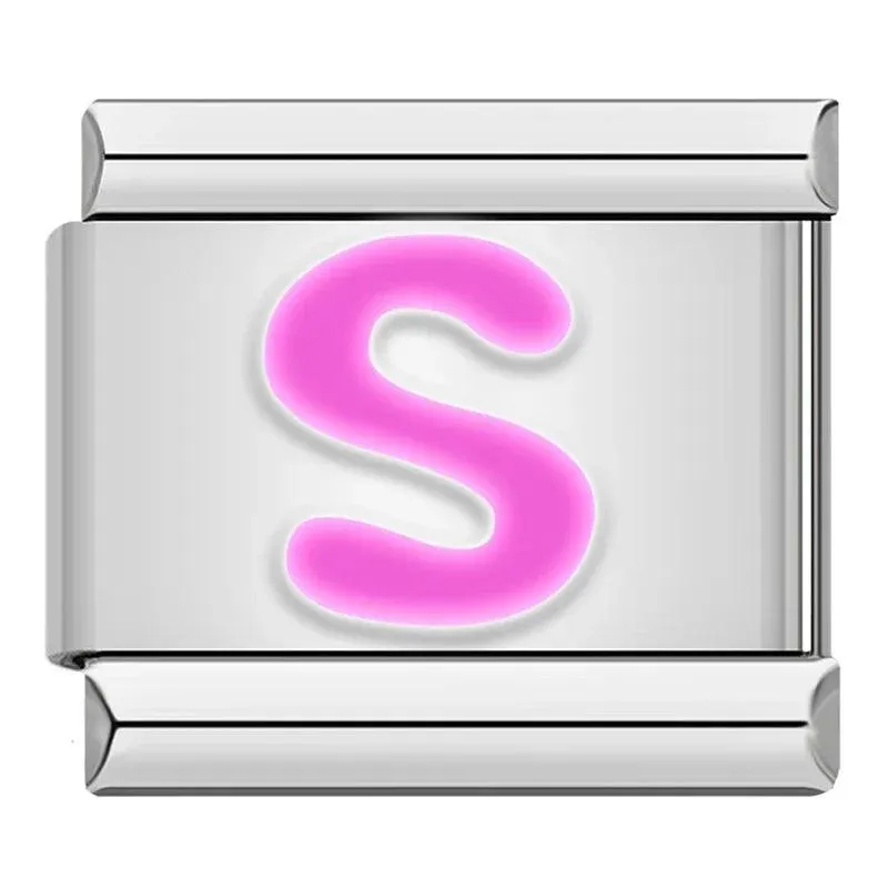 Letter S in Pink, on Silver