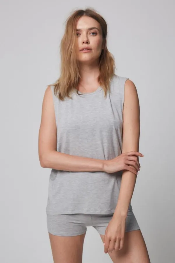 Majestic Soft Touch Crewneck Oversize  Tank in Gris Chine Clair