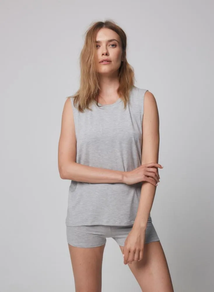 Majestic Soft Touch Crewneck Oversize  Tank in Gris Chine Clair