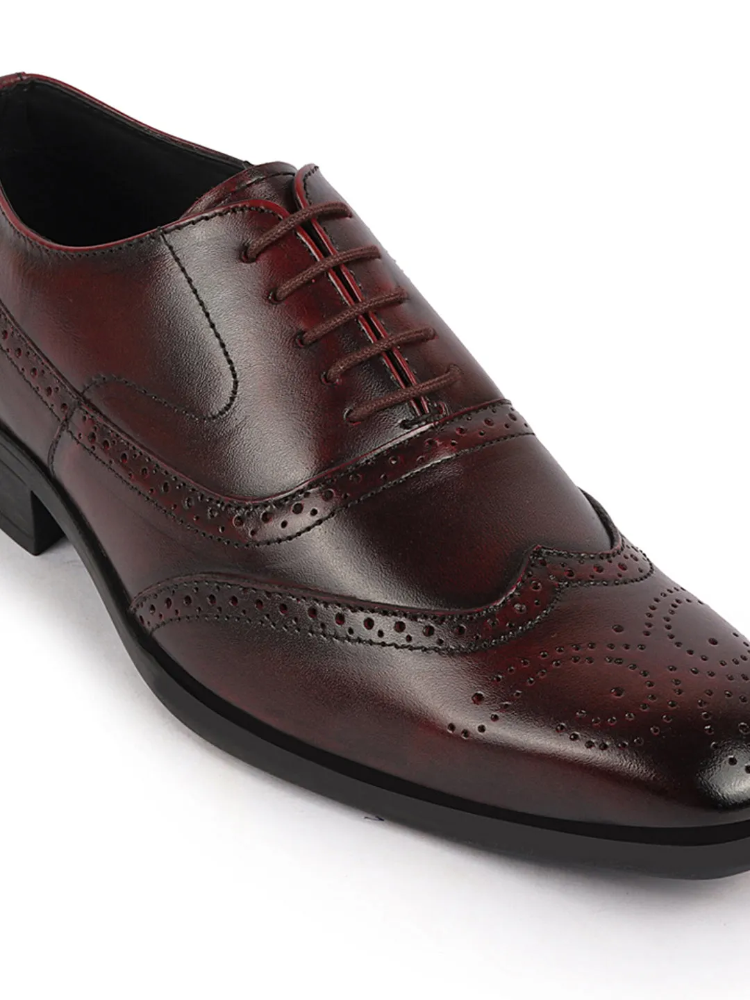 Men Cherry Party Formal Office Genuine Leather Brogue Lace Up Shoes