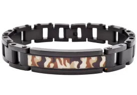 Mens Black Stainless Steel Brown Camo ID Bracelet