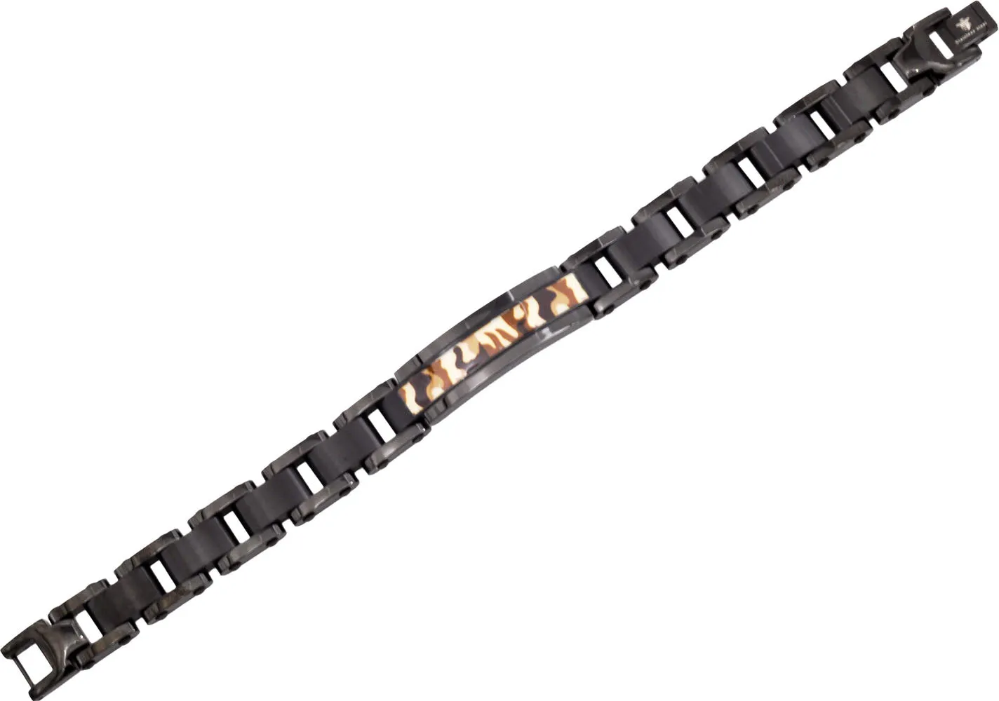 Mens Black Stainless Steel Brown Camo ID Bracelet