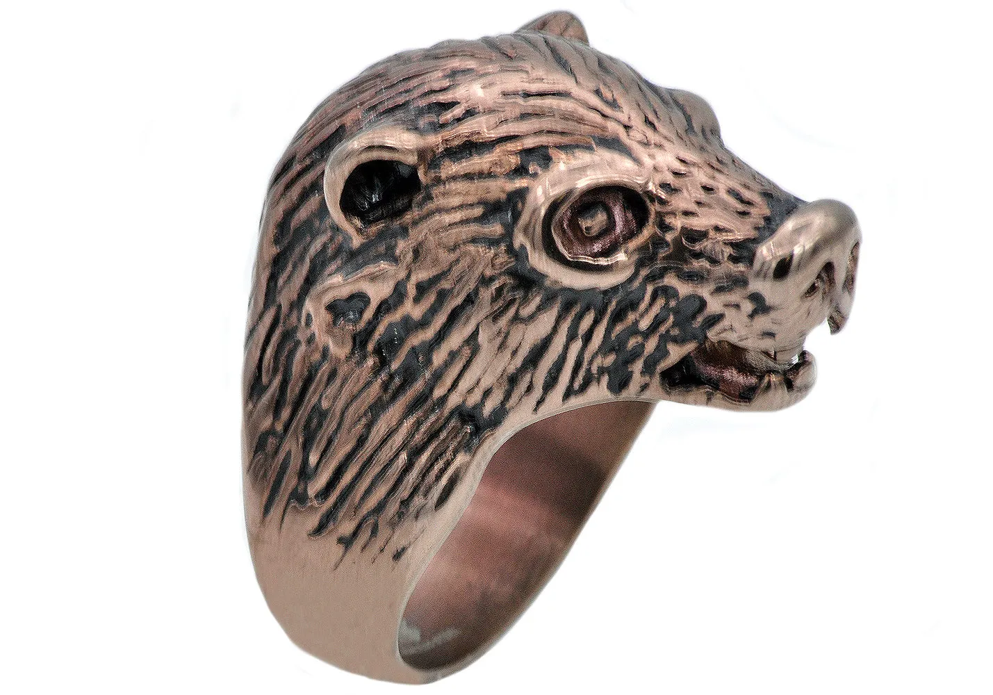 Mens Chocolate Stainless Steel Bear Ring