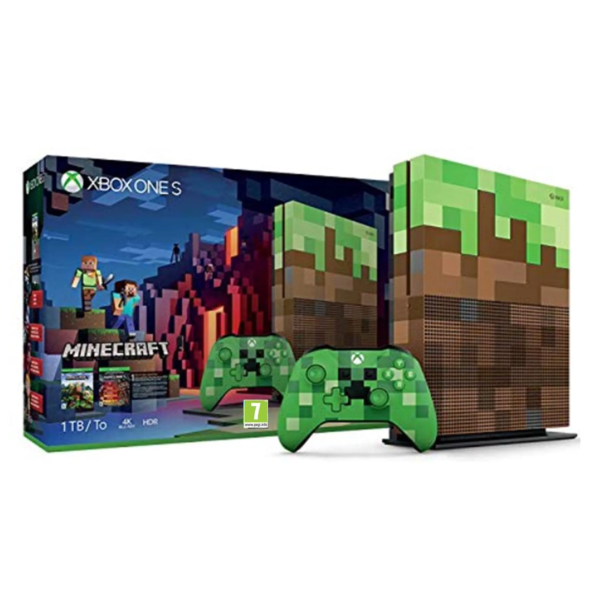 Microsoft 23C-00001 Xbox One S Minecraft Limited Edition 1TB Gaming Console with BOLT AXTION Bundle Refurbished