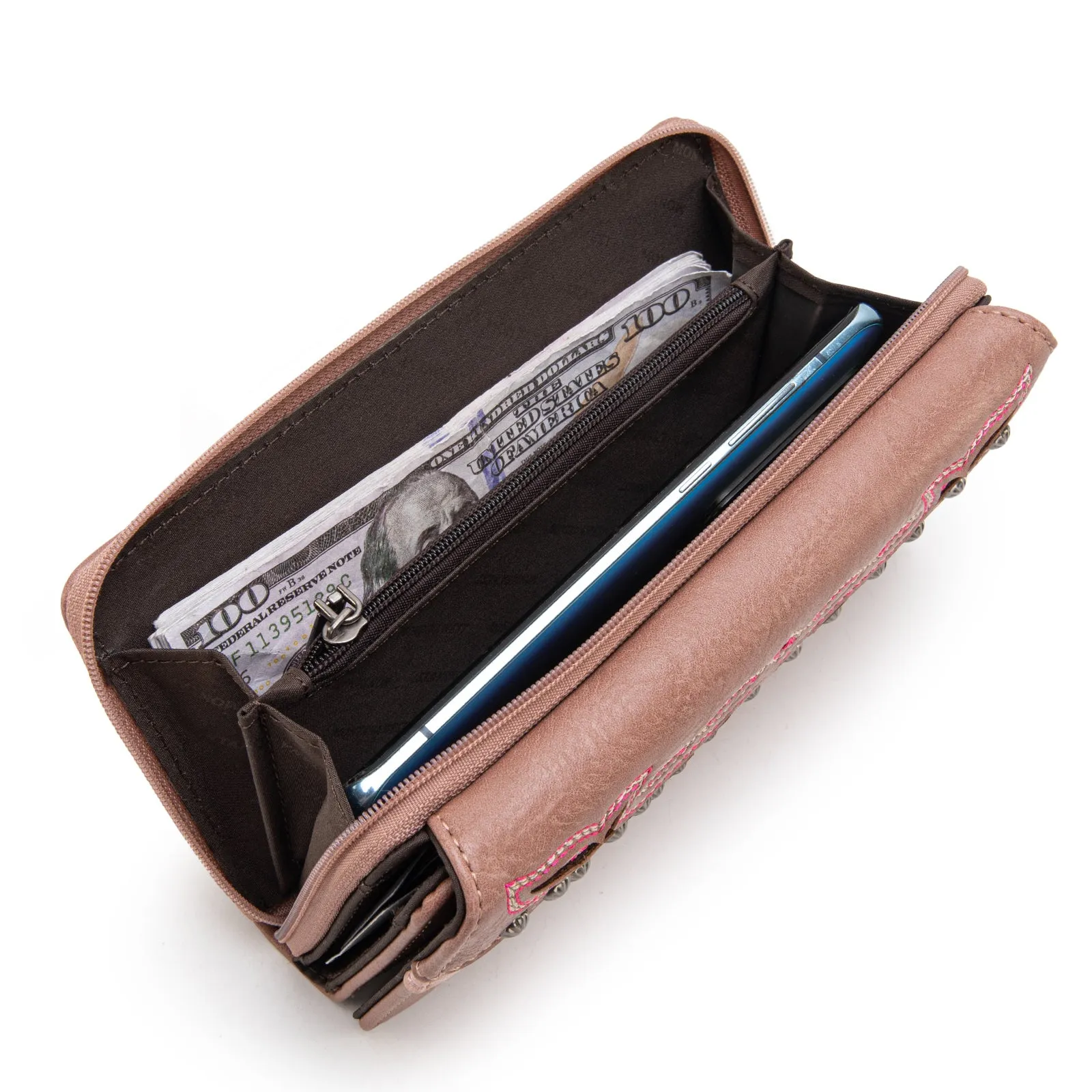 MW1281-W010 Montana West Embroidered Wallet - Dusty Pink