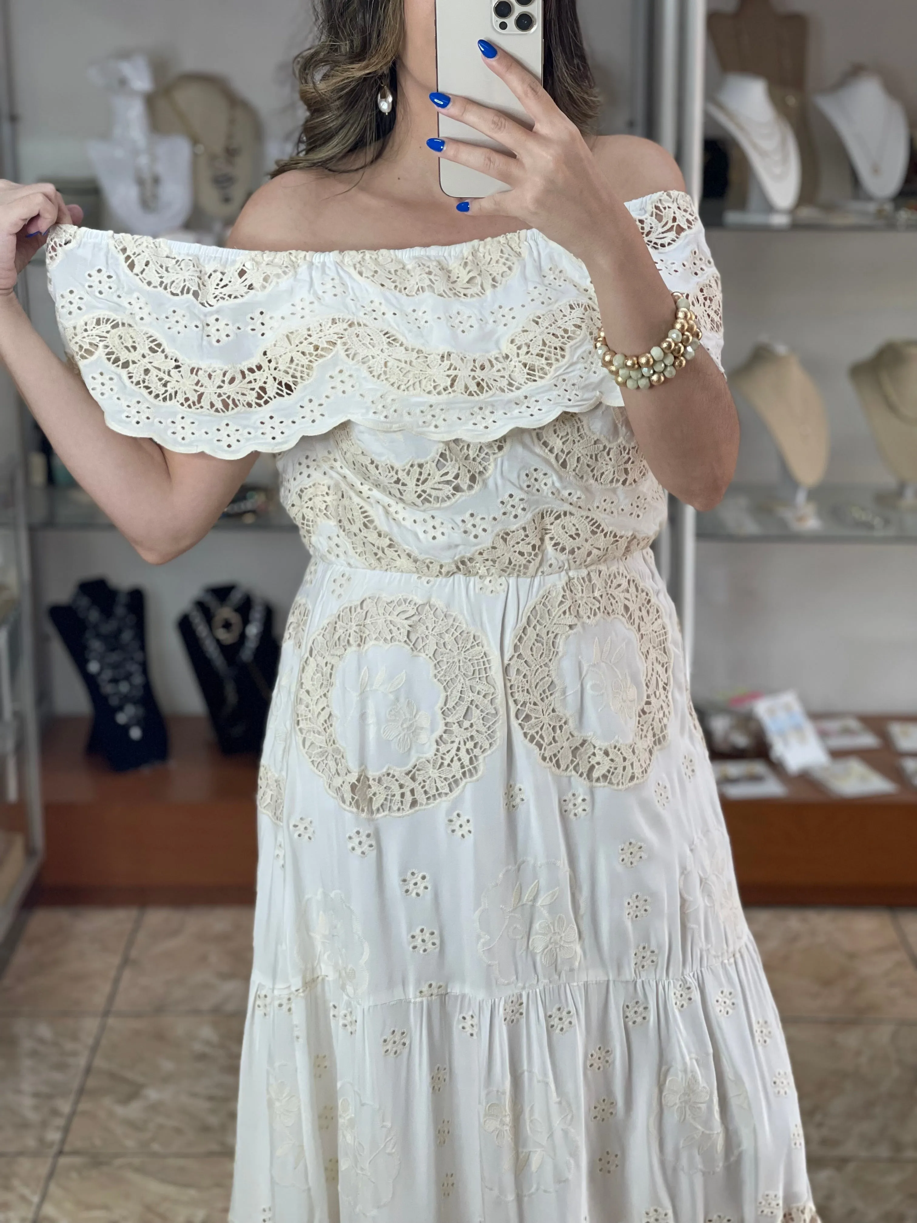 Off Shoulder Embroidered Maxi Dress