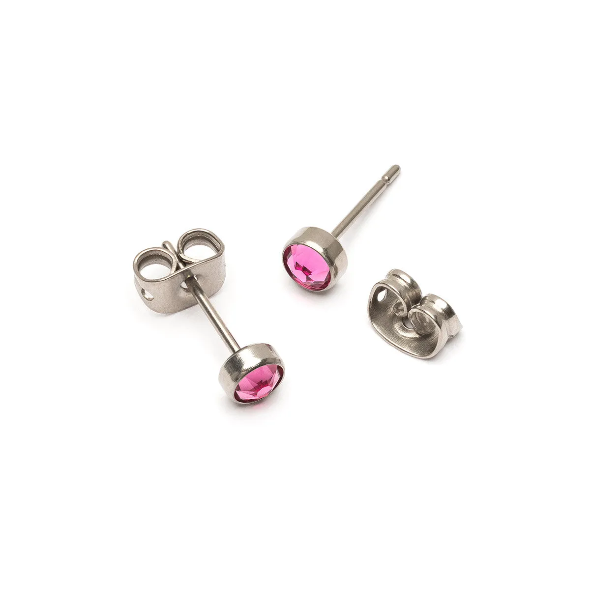 Pink Crystal Titanium Stud Earrings