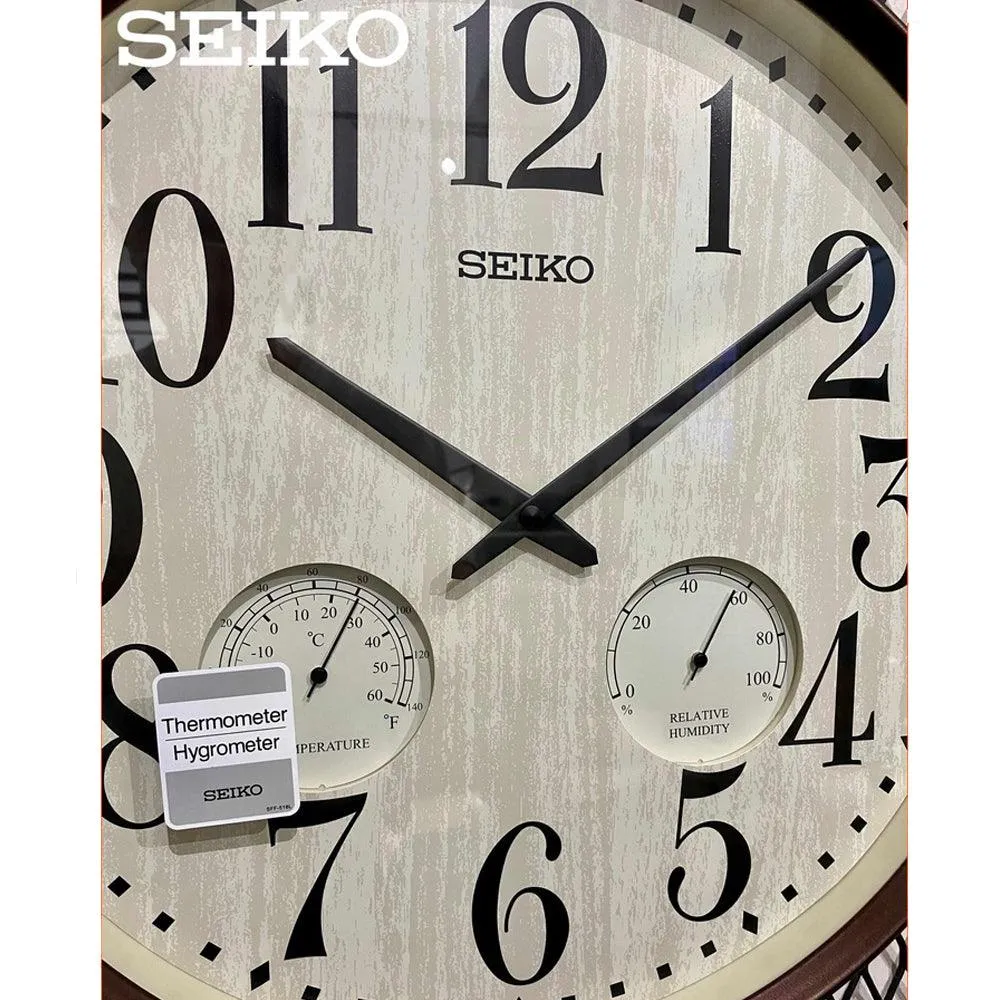 Seiko Thermometer & Hygrometer Brown Case Wall Clock QXA783B