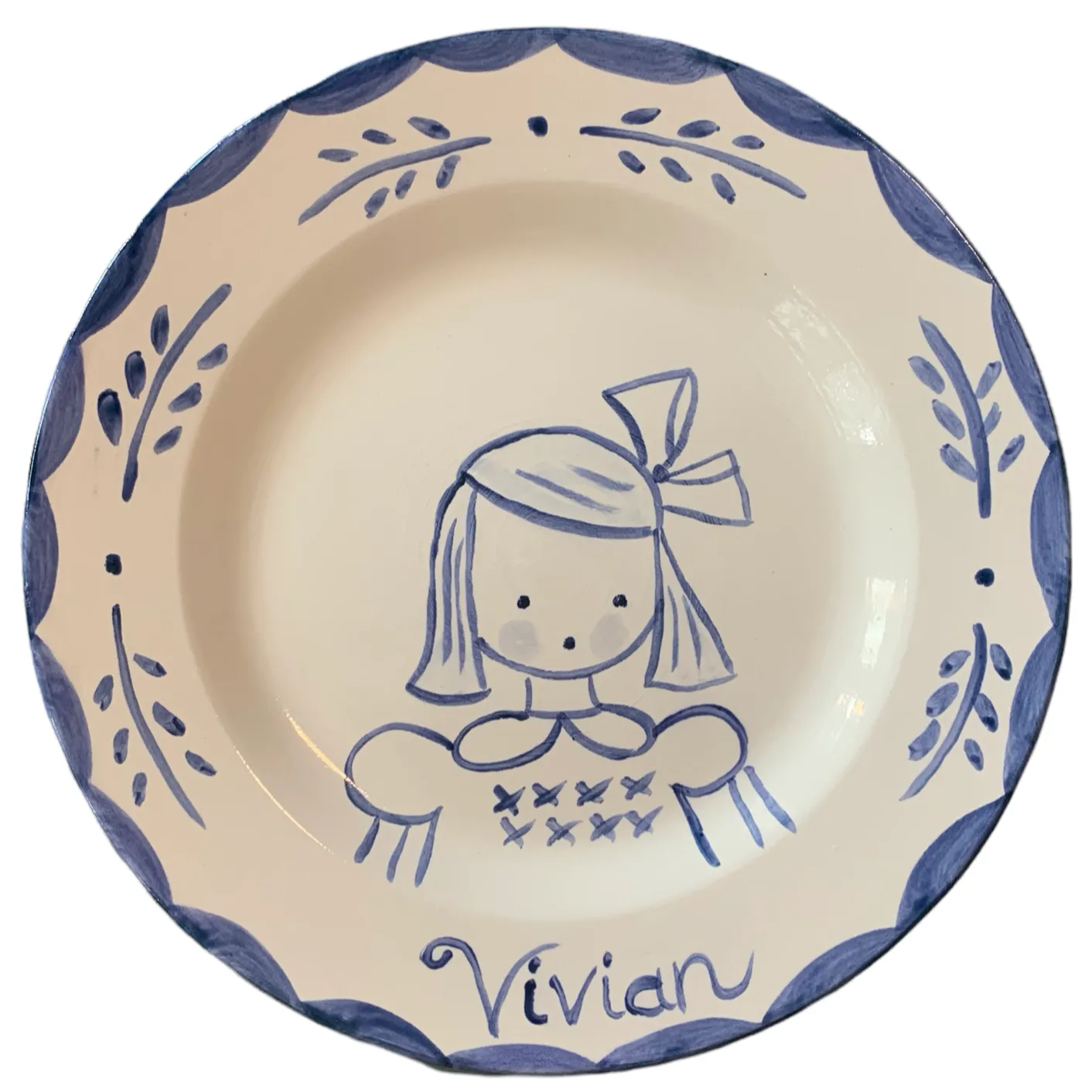 Simple Girl's Plate (blue and white)