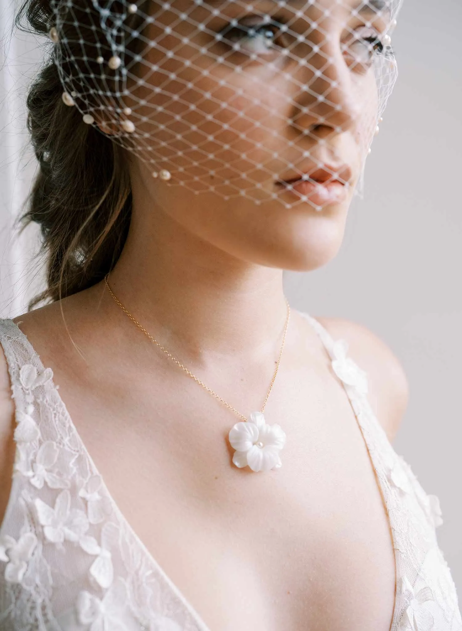 Simple orchid bridal necklace - Style #2420