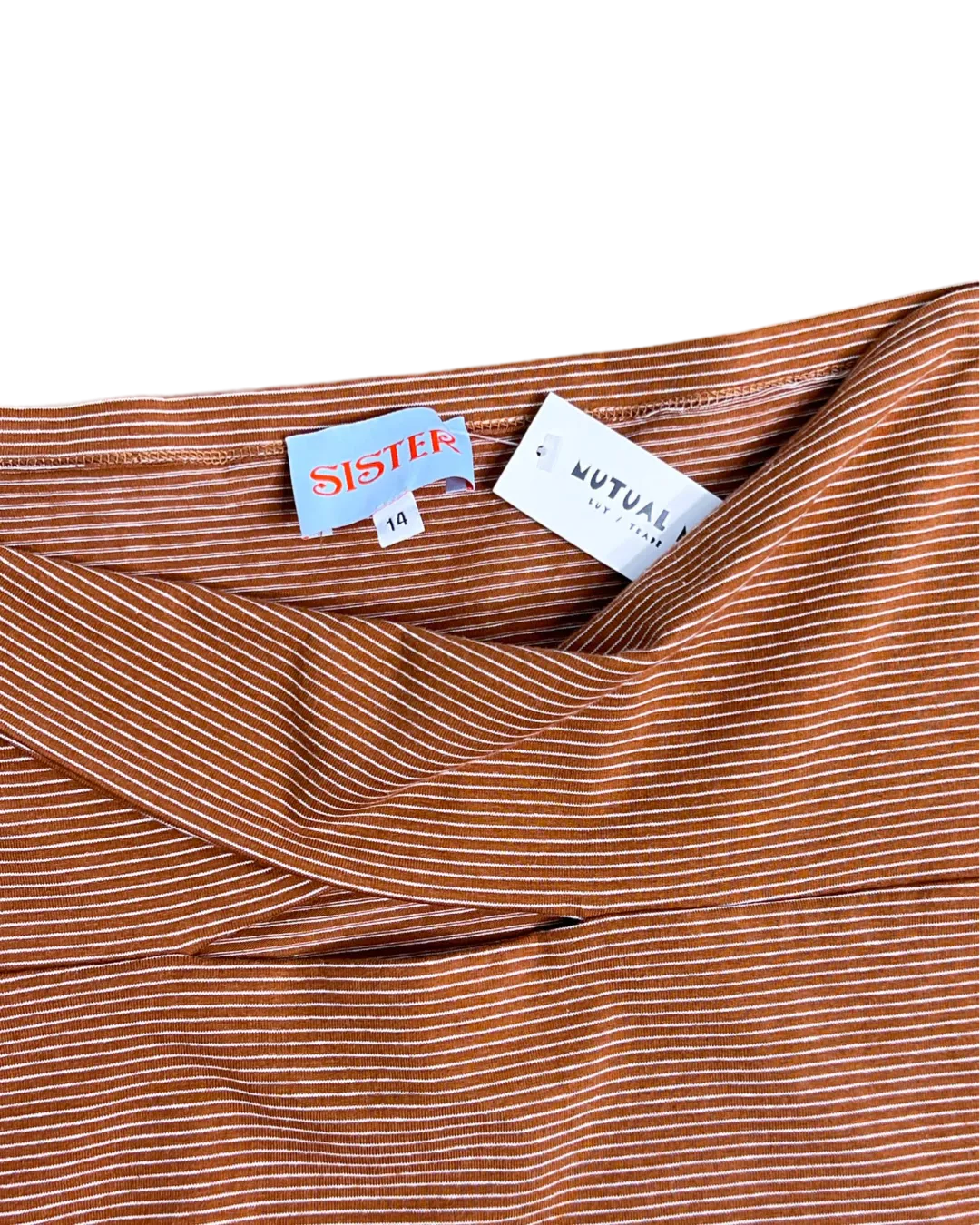 Size 14 - Sister Studios Brown Stripe Strapless Twist Top