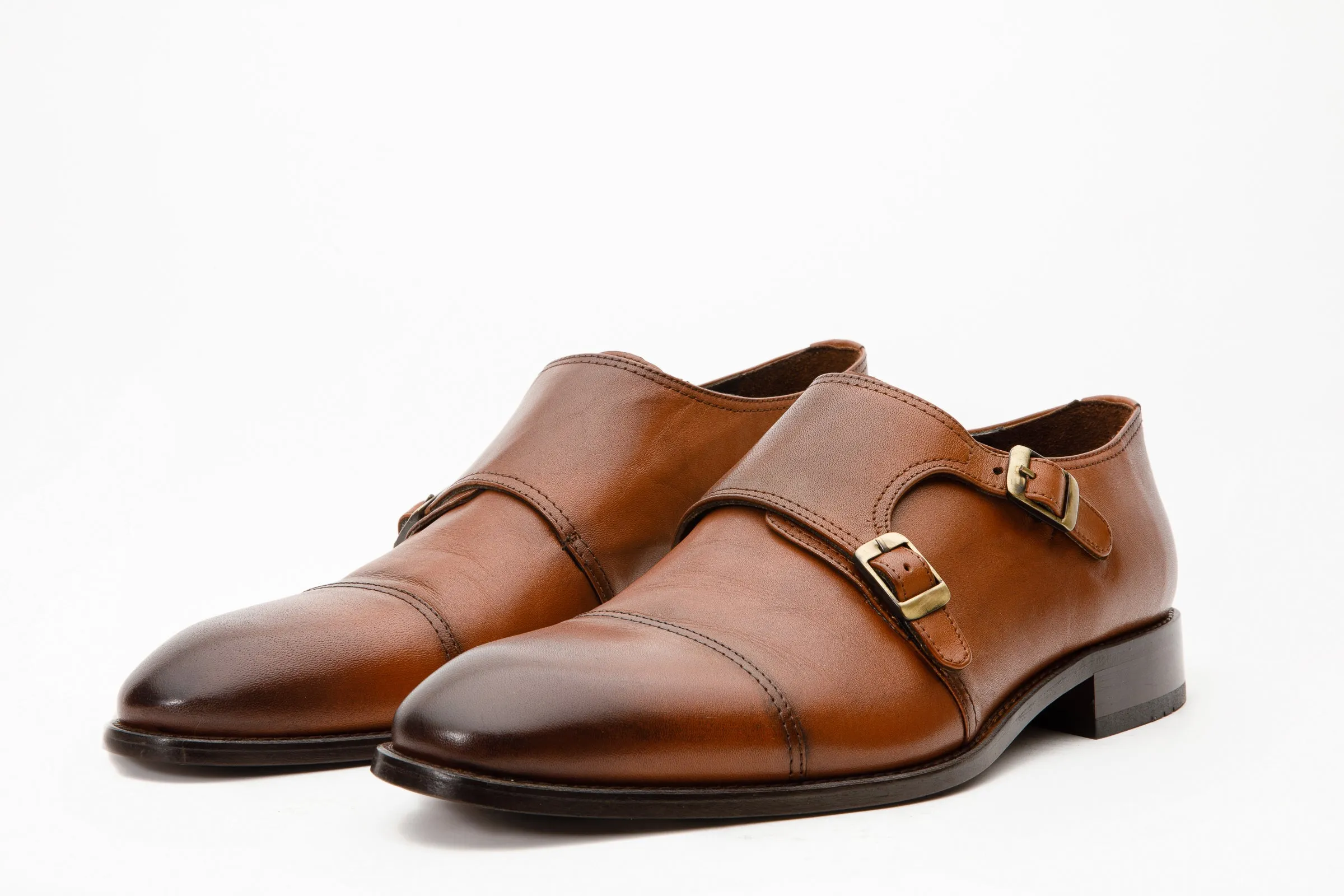 The Essen Brown Cap Toe Double Monk Strap Men Shoe